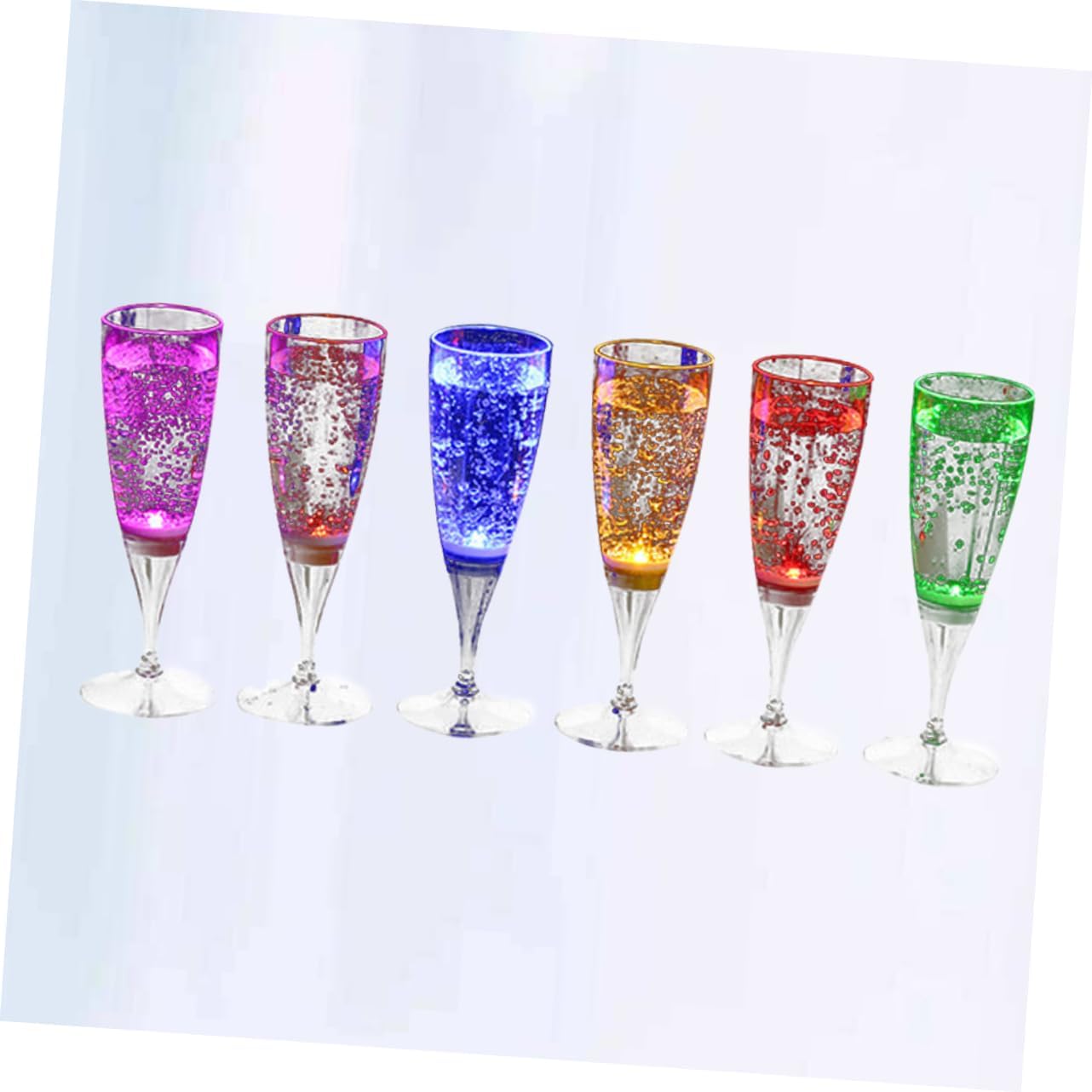 6 Pcs LED Light Up Wine Glasses Liquid Activated Festive Goblet for Parties Weddings Celebrations Mixed Color Plastic Drinkware