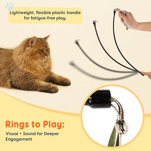 Miniatura 5 de Catisfy Juguete interactivo de varita para gatos, juguetes interactivos de varita de arco iris, cinta colorida para enriquecimiento de gatos de