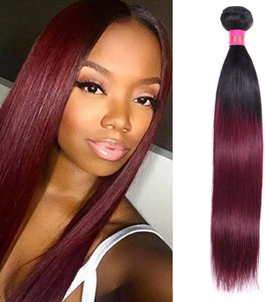 WOME Ombre Burgund Bundles Peruvian Human Hair Bundles Ombre Red Silky Straight Human Hair Weaves Extensions(24", 1b/99J#)