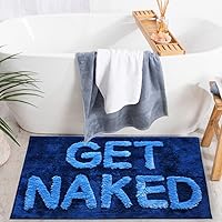 Vista 2 de Evovee Alfombra de baño con texto en inglés «Get Naked», divertida y bonita, antideslizante, lavable y con texto en inglés «Get Nake», color azul