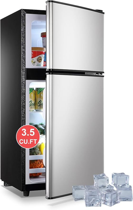 Refrigerator with Freezer 3.5 Cu.Ft with 7 Level Adjustable Thermostat Control 2 Door Energy Saving Top-Freezer Compact Refrigerator Silver (KB03 FLS-80-Silver-2)
Title Generator