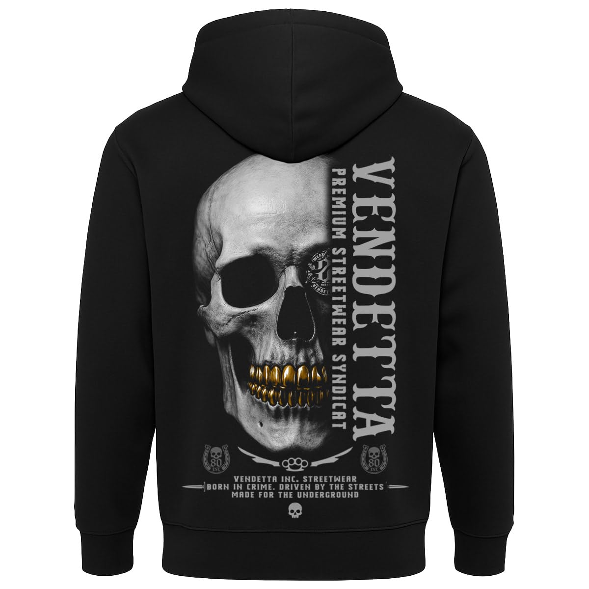 Vendetta Inc. Bluza z kapturem Golden Skull czarna VD-4096 – męska streetwear bluza z kapturem Skull-Print rozmiary M–5XL
