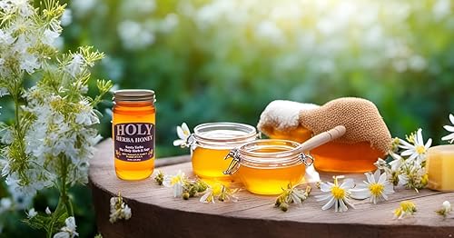 Miniatura 8 de HolyHerba Miel 100% pura, cruda sin filtrar totalmente natural de Santa Yerba y miel de salvia, 16 onzas