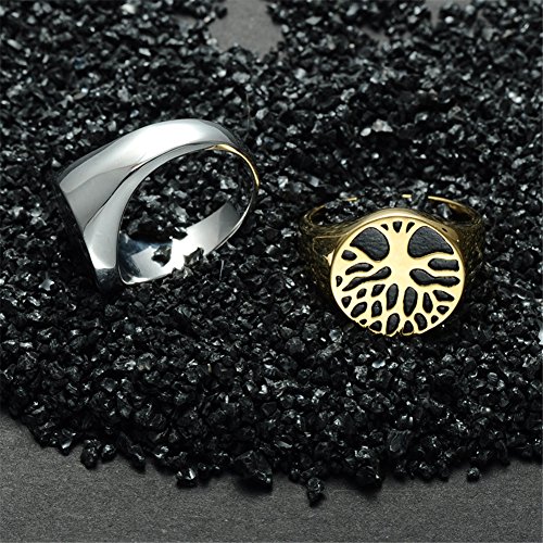 Sinleo Men's Stainless Steel Vintage Tree Of Life Signet Ring Silver Gold Tone High Polished Gold Size 10 #TOP4