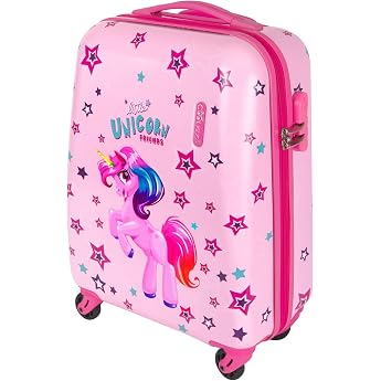 PERLETTI Unicorn Children's Suitcase Pink - Children's Trolley Hand Luggage Lightweight 4 Wheels and Combination Lock - Hard Shell Cabin Trolley Girls - Travel Suitcase Lufthansa Ryanair 51 x 35 x 20 cm Unicorn Pink XS