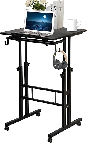 SIDUCAL Escritorio móvil de pie, escritorio portátil de pie, convertidor de escritorio de pie pequeño ajustable con ruedas, estación de trabajo para