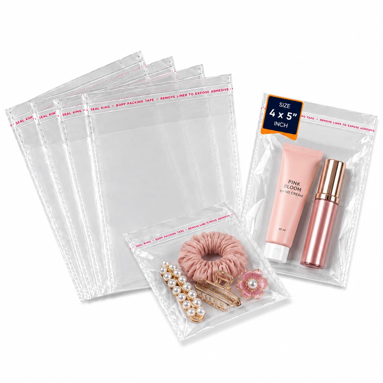 Securement Plastic Transparent Poly Bags For Packing Saree Cloth Sealable | Used For Saree Packing, Shirts Packing,Bopp Poly Bags Self Adhesive (50, 4x5)