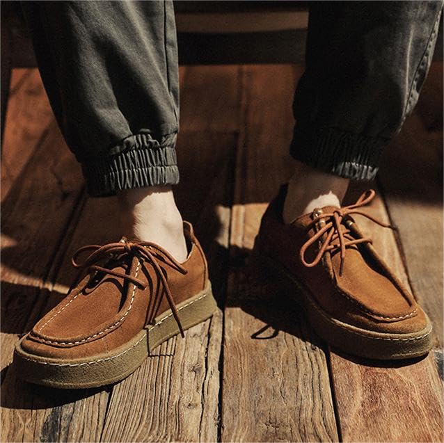 RZDYSQ Men's Suede Lace Up Oxford Shoes, Classic Comfortable Flat Business Casual Retro Lowtop Shoes (Brown,US-11)3