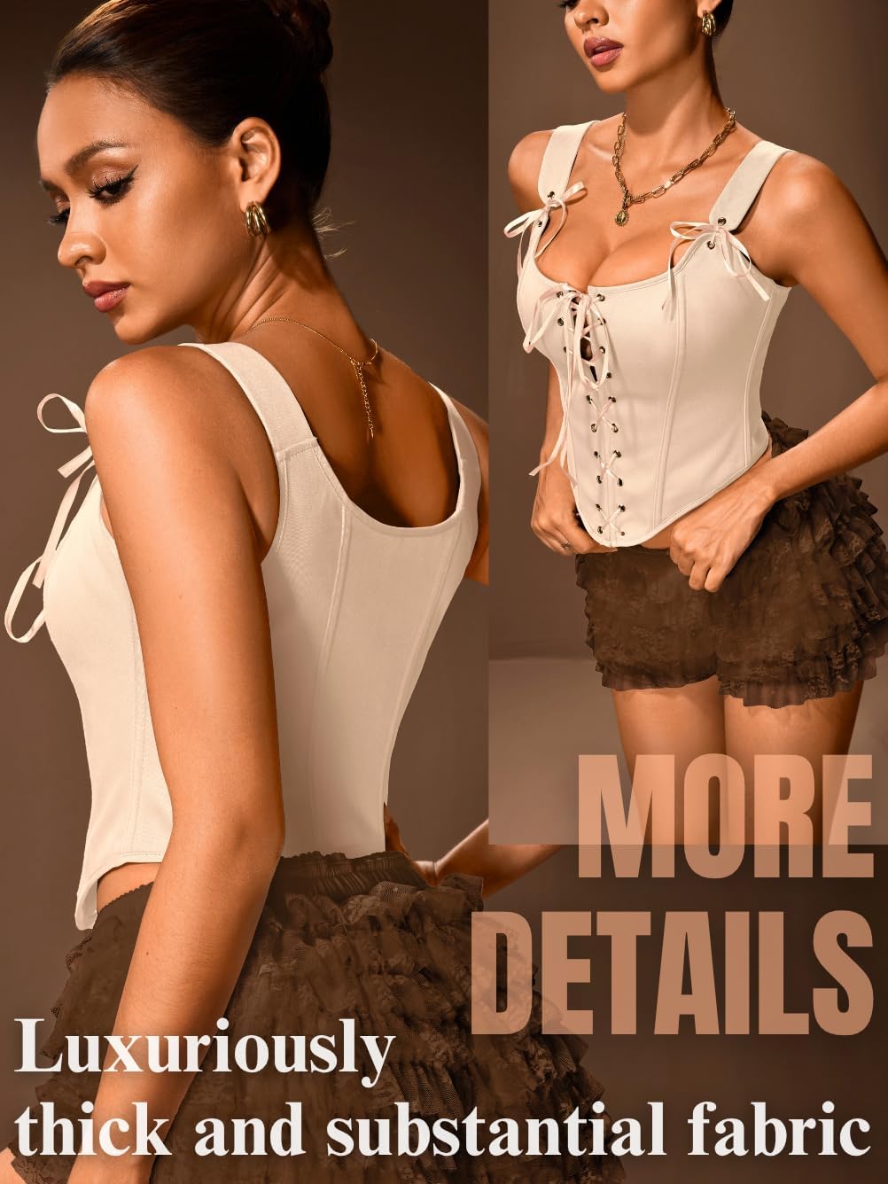 Sexy Renaissance Corset with Straps, Square Neck Front Lace-Up, 0-26 Plus Size Vintage Overbust Tops for Women - Image 3