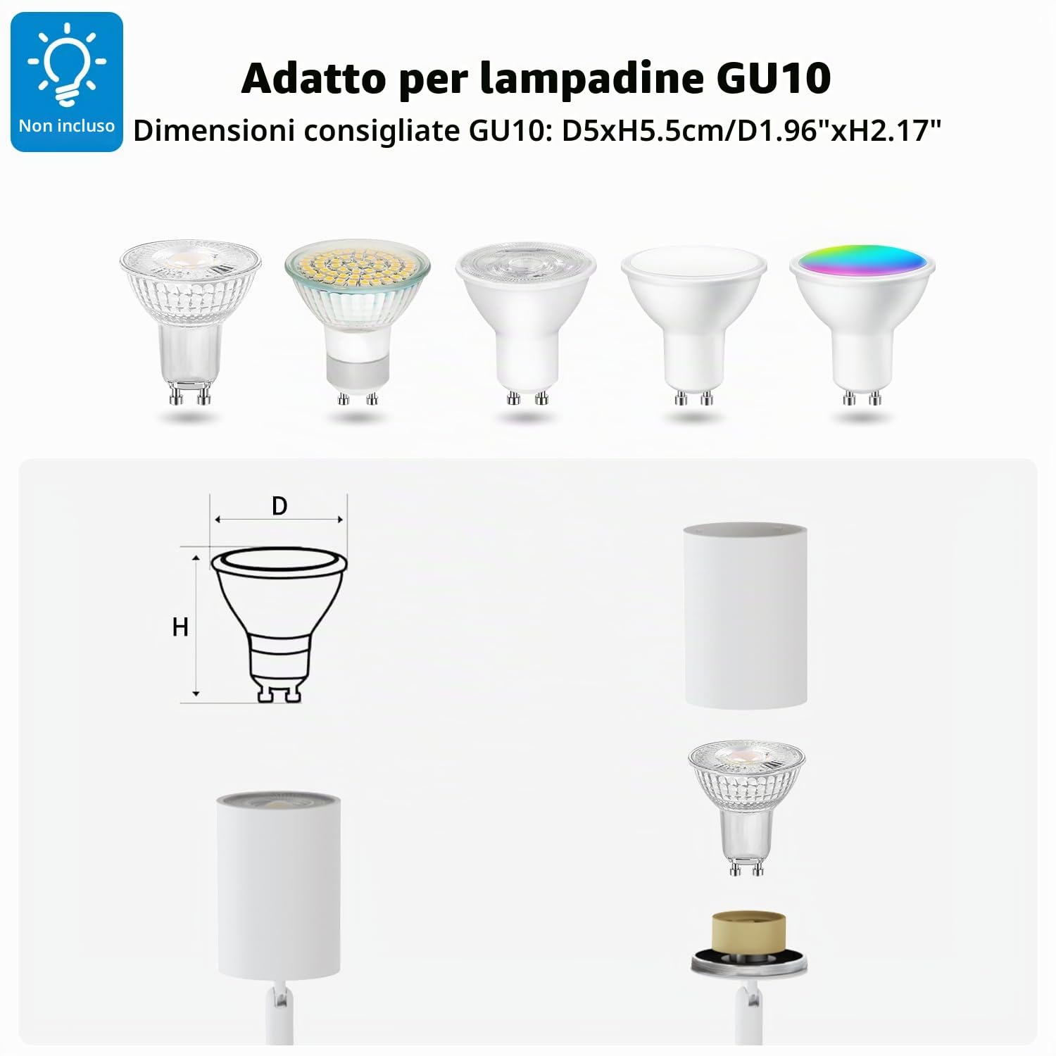 LVWIT Faretti LED da Soffitto Orientabili Bianco,Faretto LED Interno con 6 Luci in Alluminio GU10, Rettangoli Base, Faretti da Soffitto Moderna Industriali per Barra, Salotto, Cucina (Senza Lampadina)