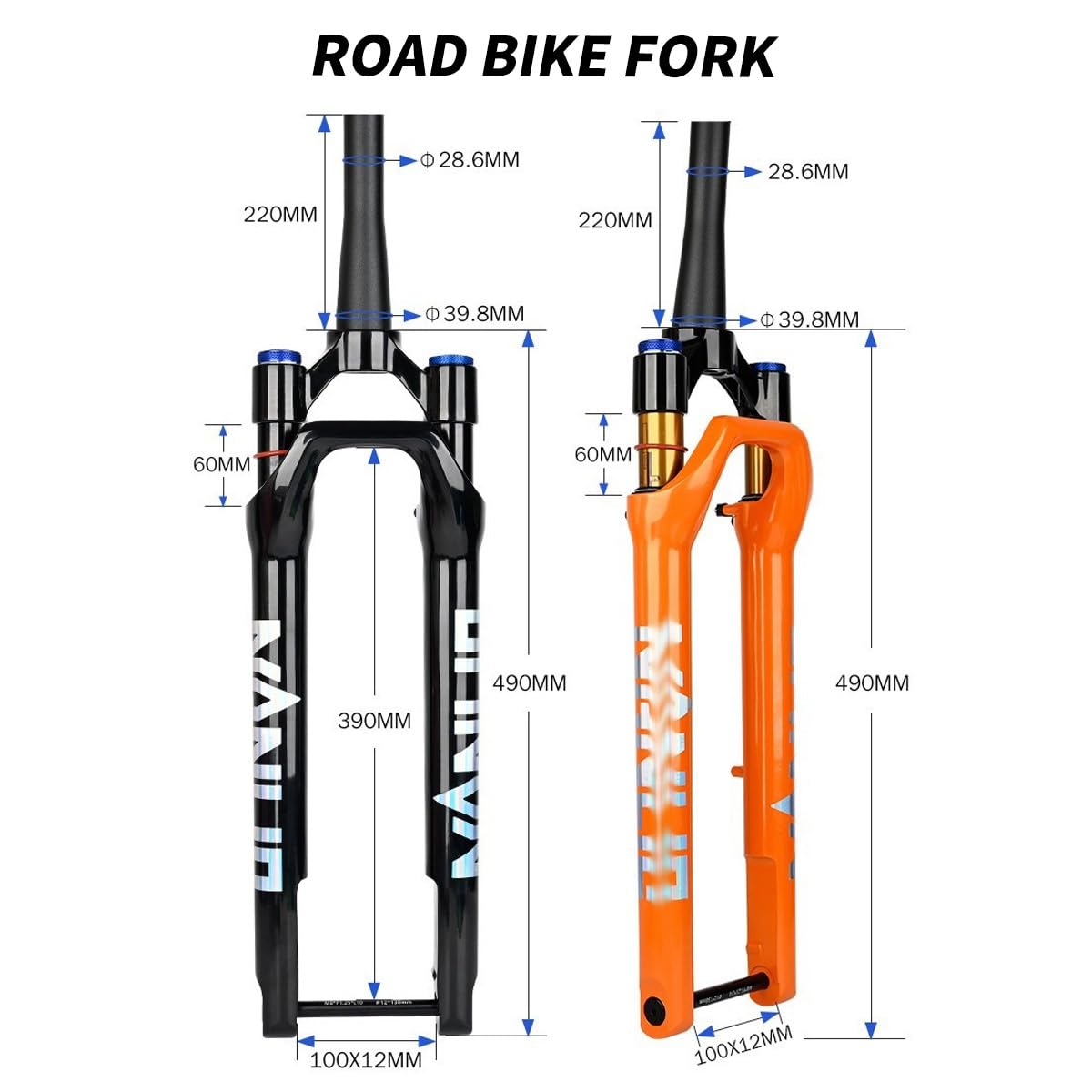 700C Rennrad-Federgabel 1-1/2'' Konisches Rohr Gravel-Gabeln 60mm Federweg Luftfedergabel XC Scheibenbremse Fahrrad-Vorderradgabel 100 * 12mm Steckachse Fahrradgabeln
