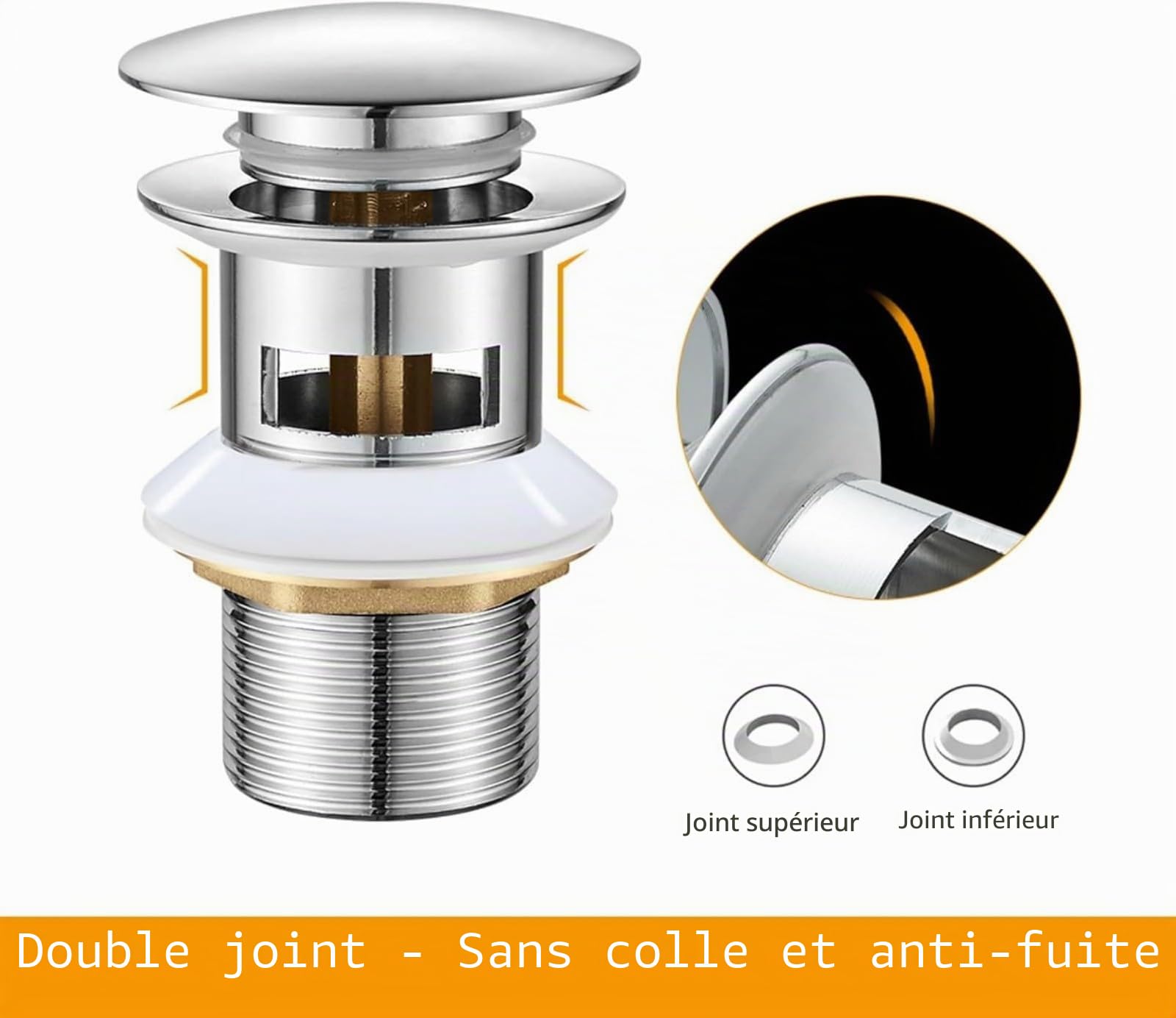 Ibergrif Bonde de Lavabo avec Trop-Plein Bouchon Clic-Clac Universel 1" 1/4 Finition Chromée