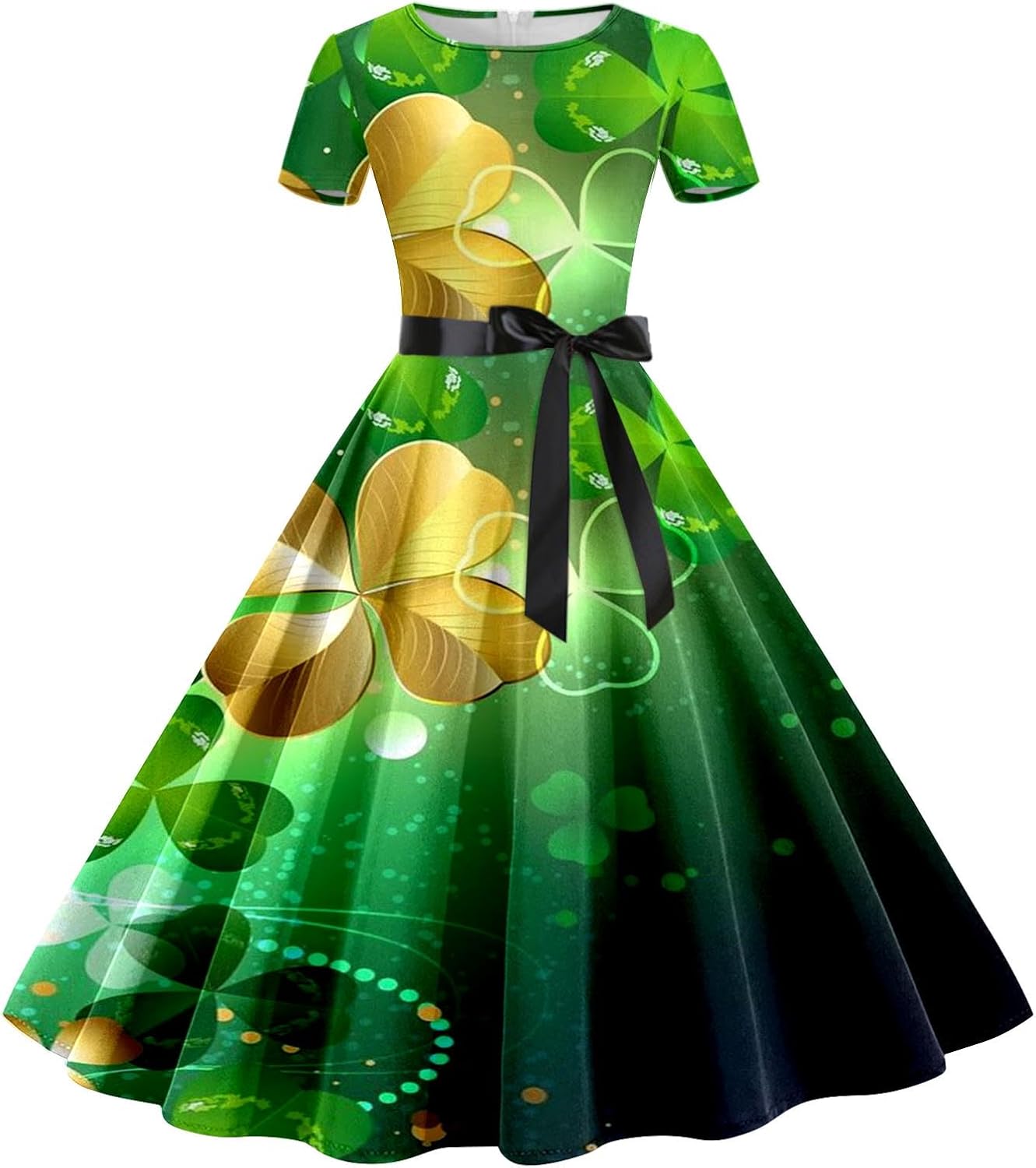 Womens St Patricks Day Dress Shamrock Mini Bodycon Holiday Outfit Print Short Sleeve Evening Party Prom Dresses