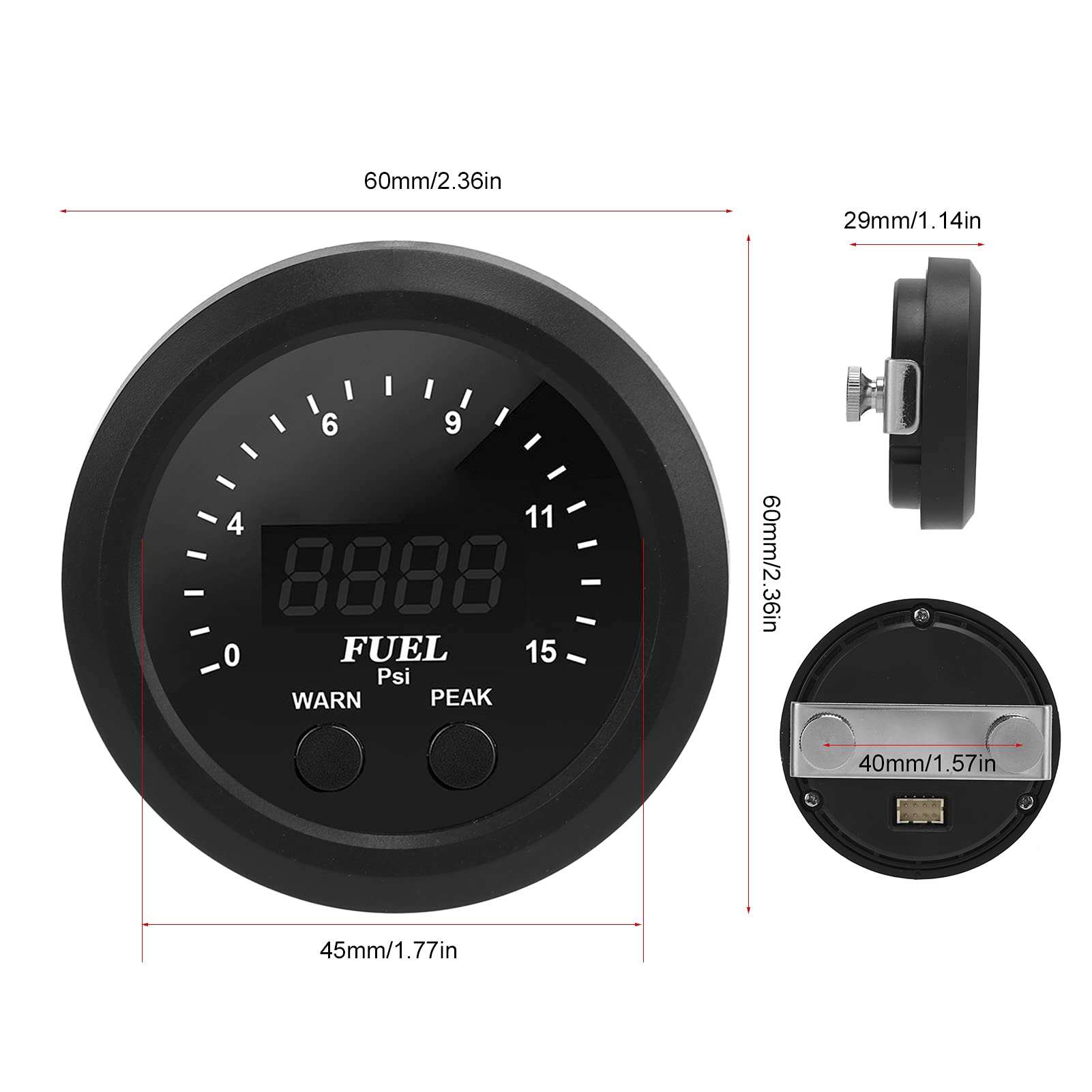 Tbest Medidor de Presión de Aceite de 15 PSI 0-15 Medidor de Presión de de 52 Mm LED Rojo Ultradelgado Preciso Estable Antivibración 12 V NPT 1/8 con Fondo Blanco para Modificación de