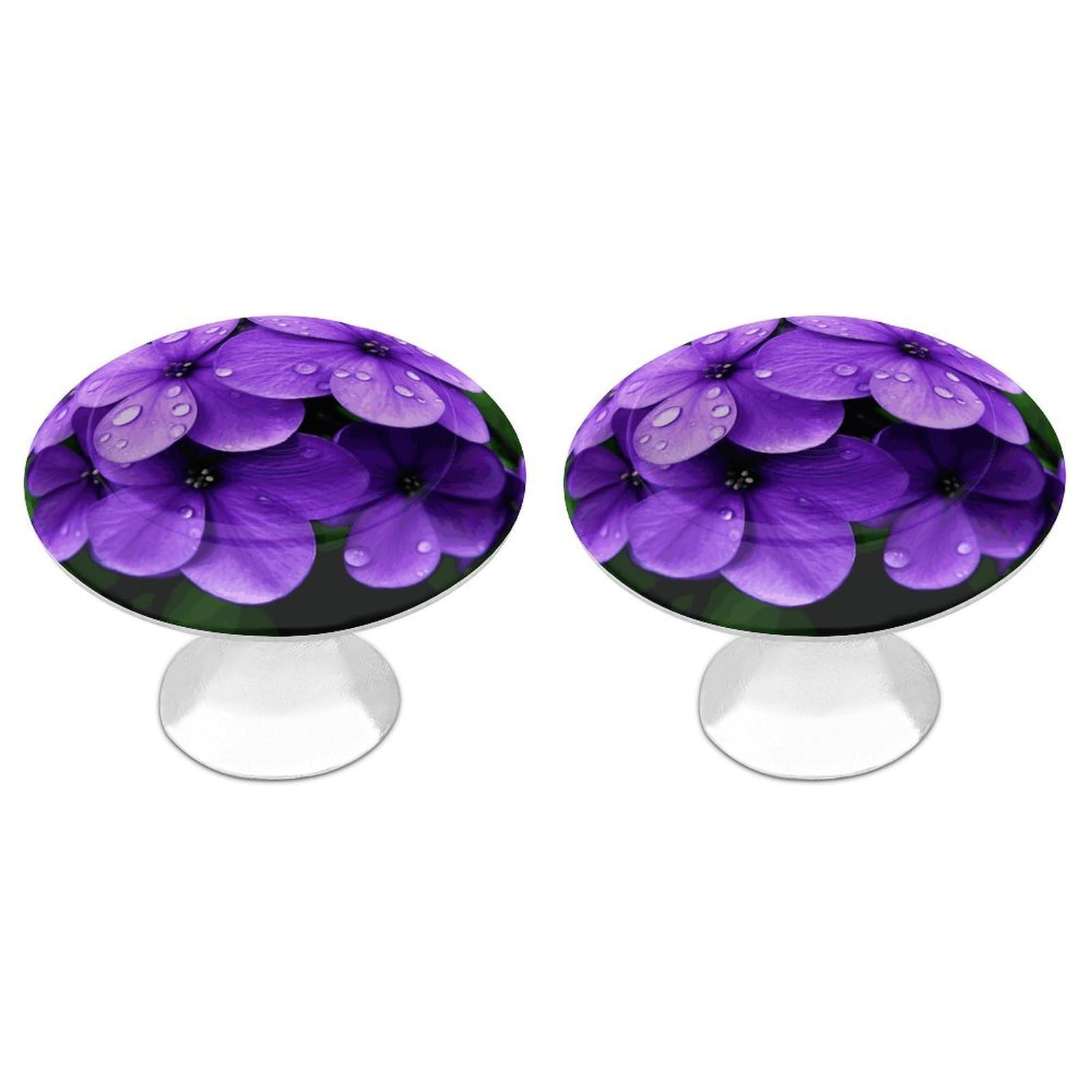 Vstadank Style Violet Flower Drawer Knob Round Dresser Sturdy Drawer Pulls With Mounting Screws Kitchen Stainless Steel Modern Decorative Handles For Cupboard Closet Bathroom