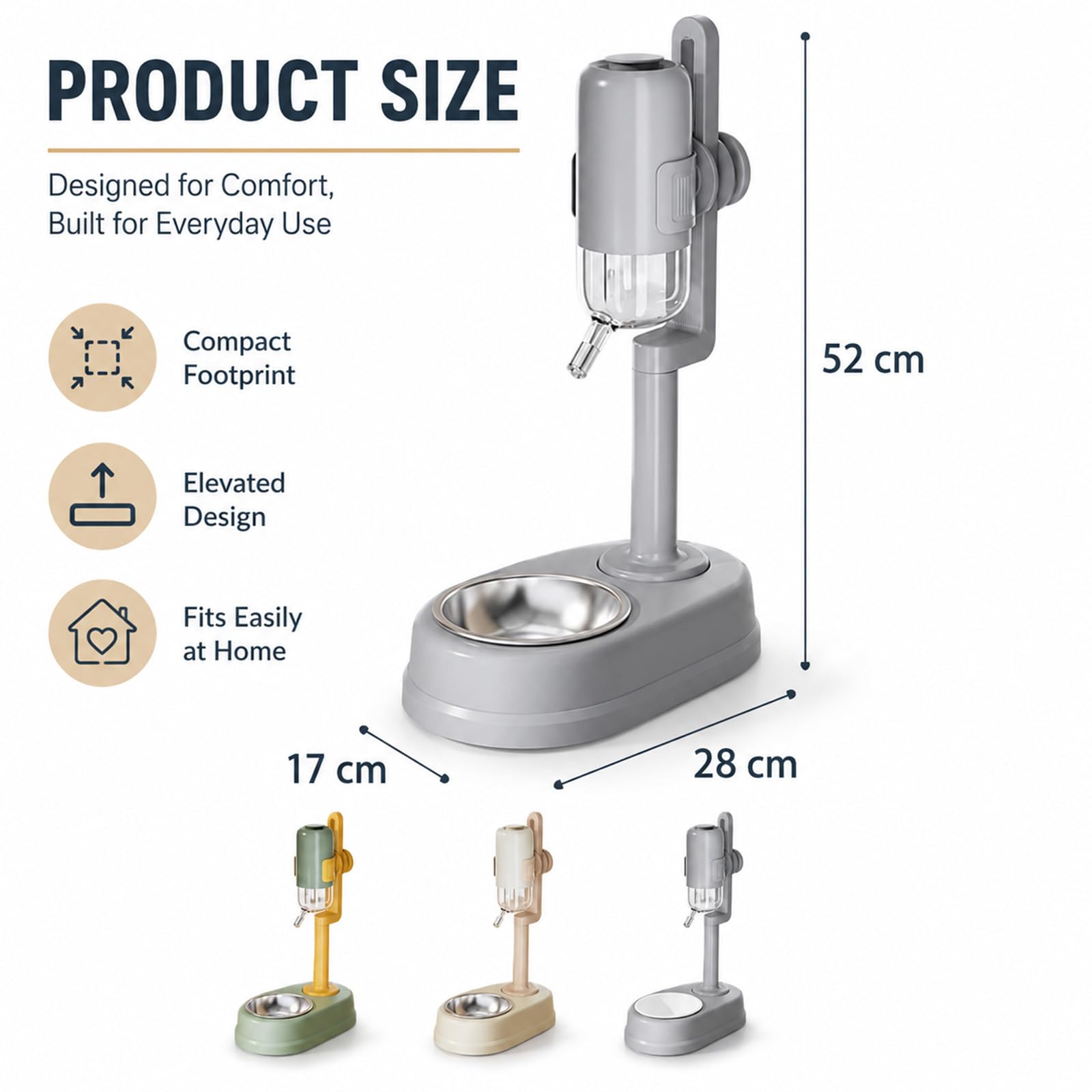 Dispensador De Agua Automático para Mascotas, Botella 750ml Antigoteo con Soporte Ajustable Y Cuenco para Gatos Perros Casa Viaje (A,Stainless Steel)
