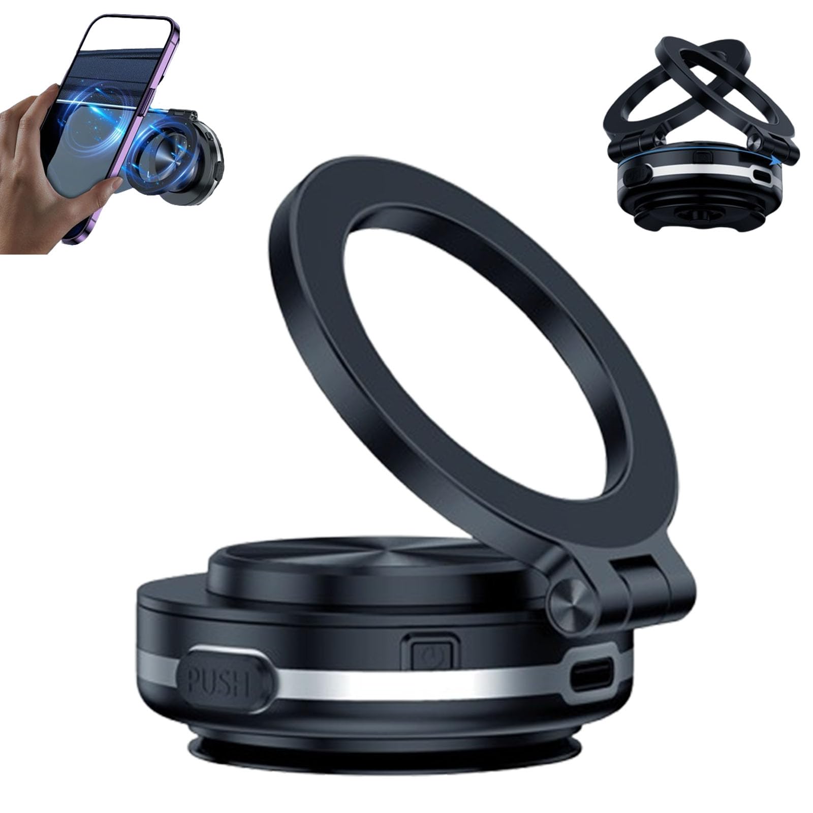 Support Téléphone Voiture Magnétique Avec Ventouse – Rotation 360°, Forte Adsorption – Pour Pare-brise, Miroir, Carrelage