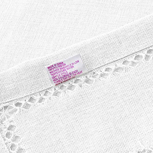 Violet Linen HEM STITCH WH-5 Stitch Embroidered Vintage Design Tablecloth White 68 Inch thumb #2
