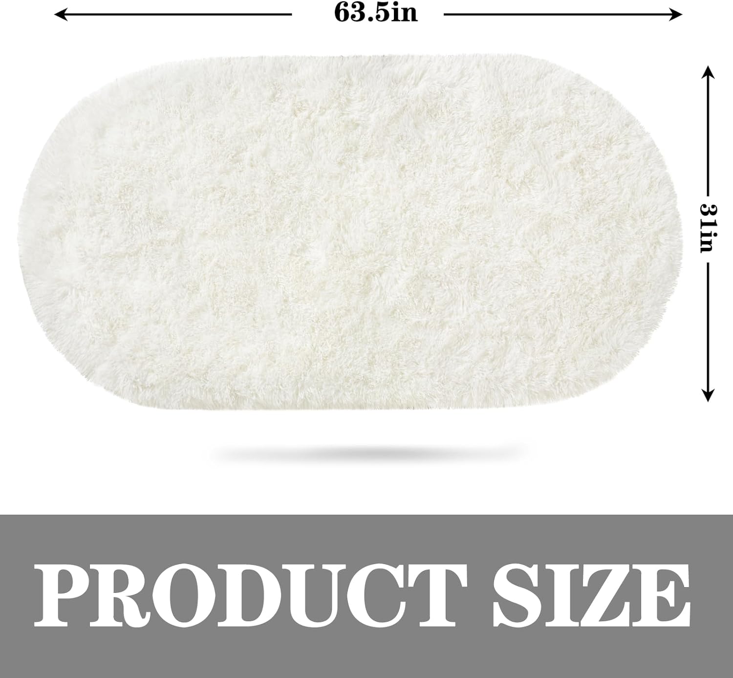 Soft Fluffy Rugs for Bedroom, Cream White Fuzzy Shaggy Oval Bedside Area Rug Set of 2, Non-Slip Cozy Plush Shag Carpet for Kids Room Nursery Dorm Living Room, 2.6 x 5.3 Feet