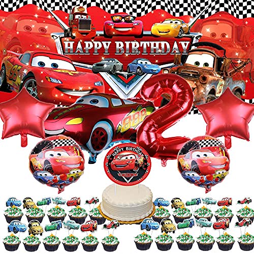 Disney Car 2nd Party Supplies McQueen Birthday Decorations Second Two Banner Balloons Boy Backdrop