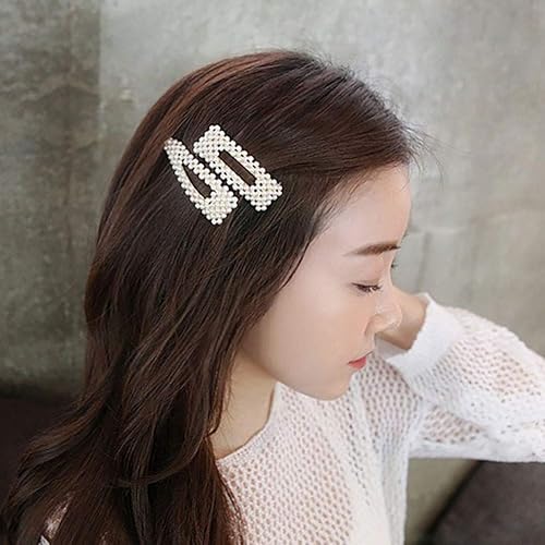 Miniatura 4 de 2 pinzas para el pelo de perlas de imitación dulce, horquilla simple de aleación de moda BB accesorios para el cabello para mujeres (forma de gota,