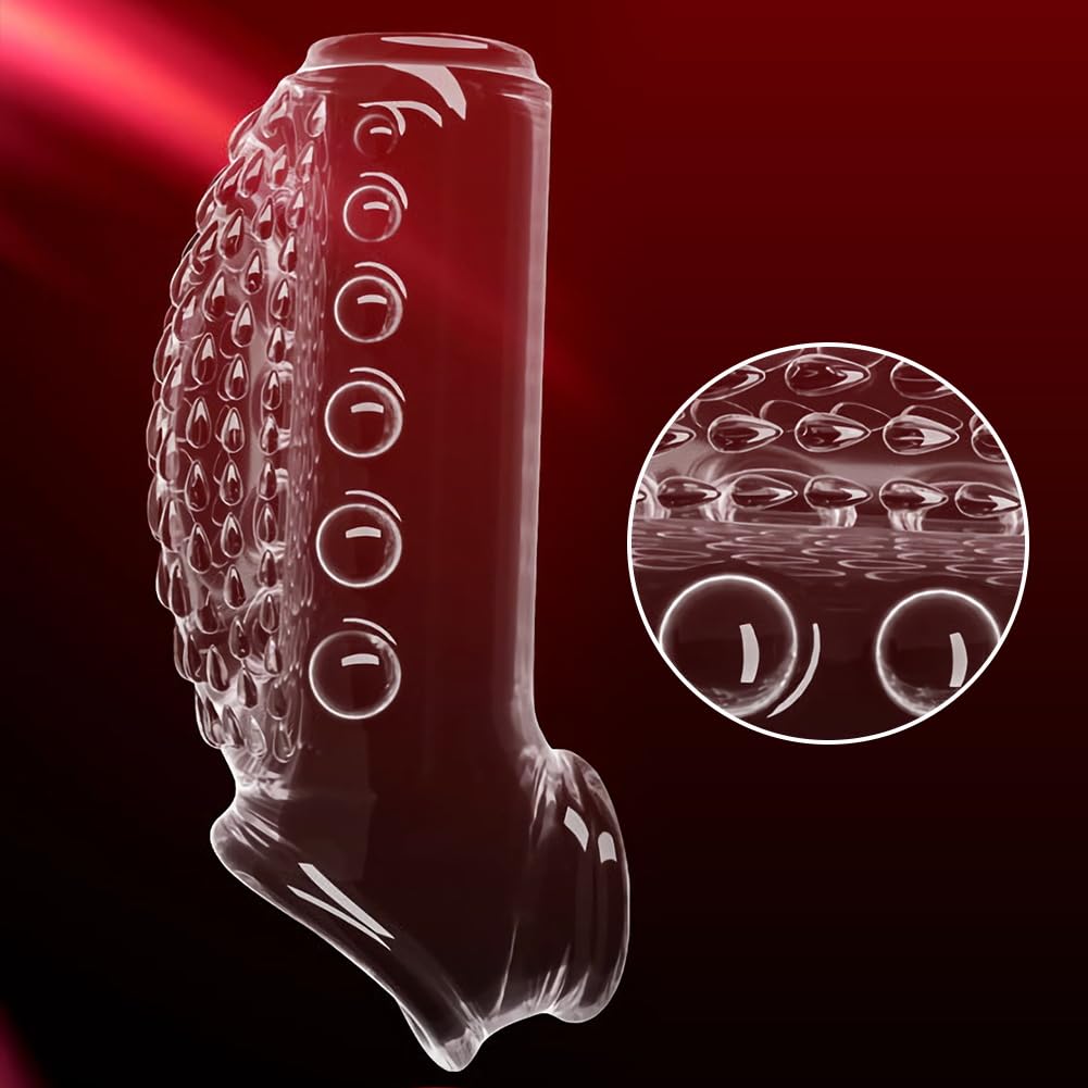 Roluck Manicotto per Pene, Guaina del Pene con Anello per Gland, Perline Massaggianti, Potenziamento dell'Erezione, Ritardo dell'Eiaculazione, Giocattolo Sessuale per Uomini (Trasparente)