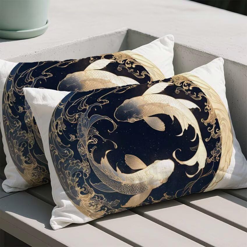 Housse de coussin de jardin poisson turquoise imperméable 70x90cm lin