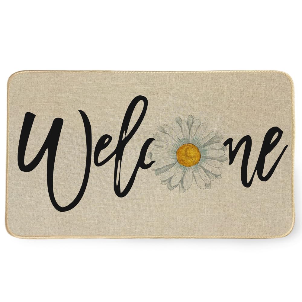 Spring Welcome Door Mat, Seasonal Daisy Decorative Rug Floor Doormat Switch Mat for Indoor Outdoor 17 x 29 Inch DM140