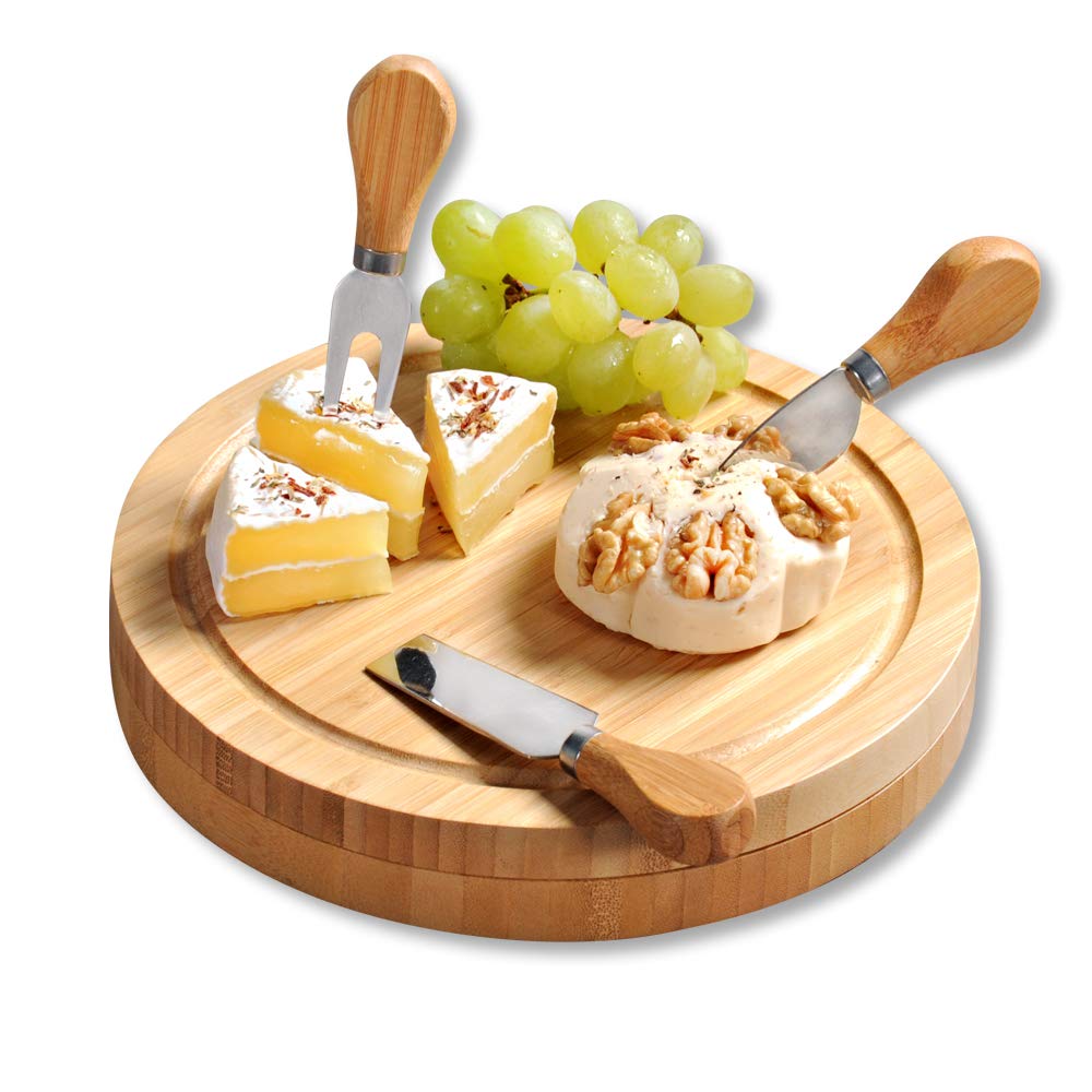 Kesper | Käseschneideplatte mit Besteck, Material: Bambus, Maße: B: 23 x H: 23 x T: 3,6 cm, Farbe: Braun | 58642