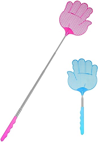 ILamourCar Matamoscas extensible, matamoscas manual, matamoscas para moscas, mosquitos e insectos (azul + rojo)