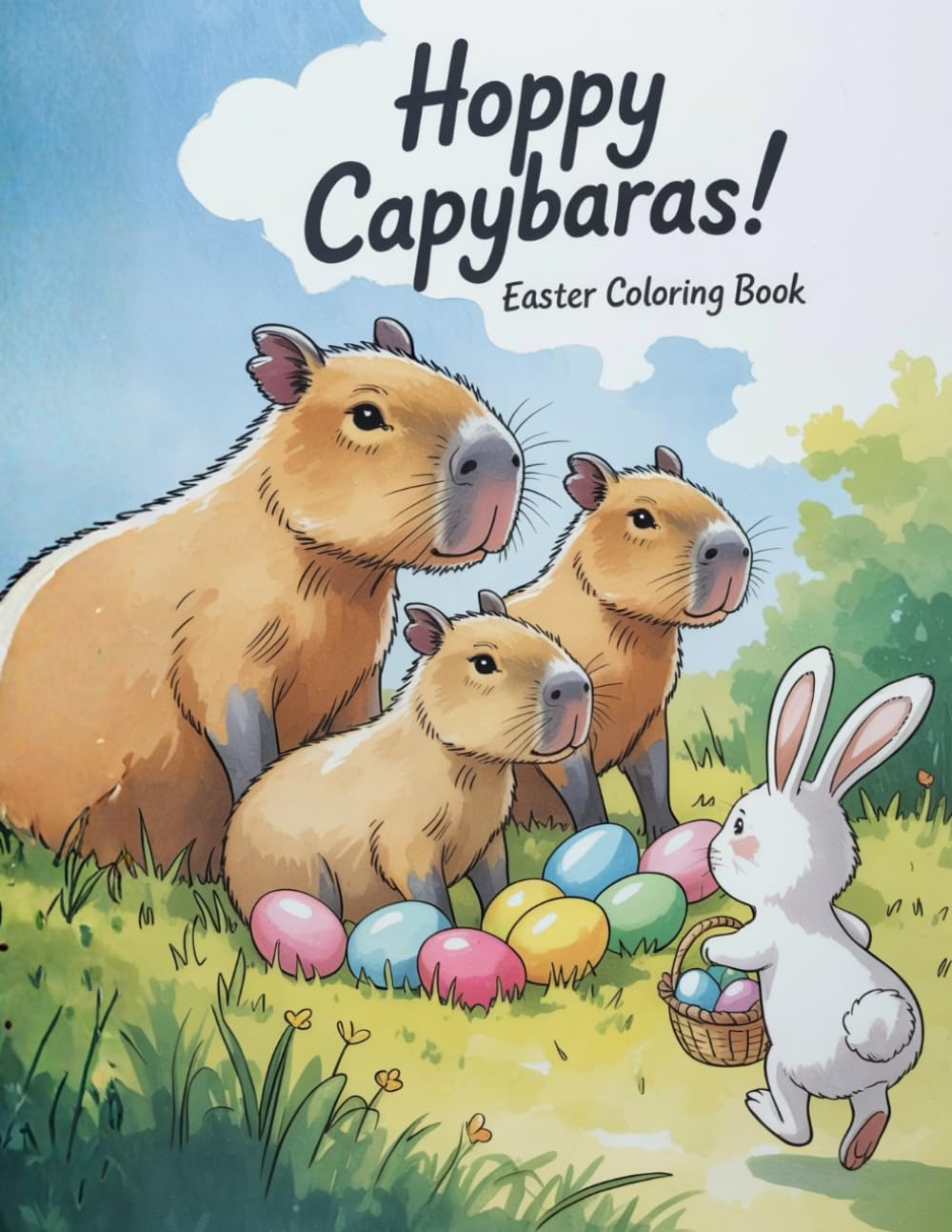 Hoppy Capybaras! Easter Coloring Book for Kids: 50 Images of Cute Capybaras, Bunnies, and Easter Eggs for Easter Holidays - Great Design - Ages 3-8 - Large Print