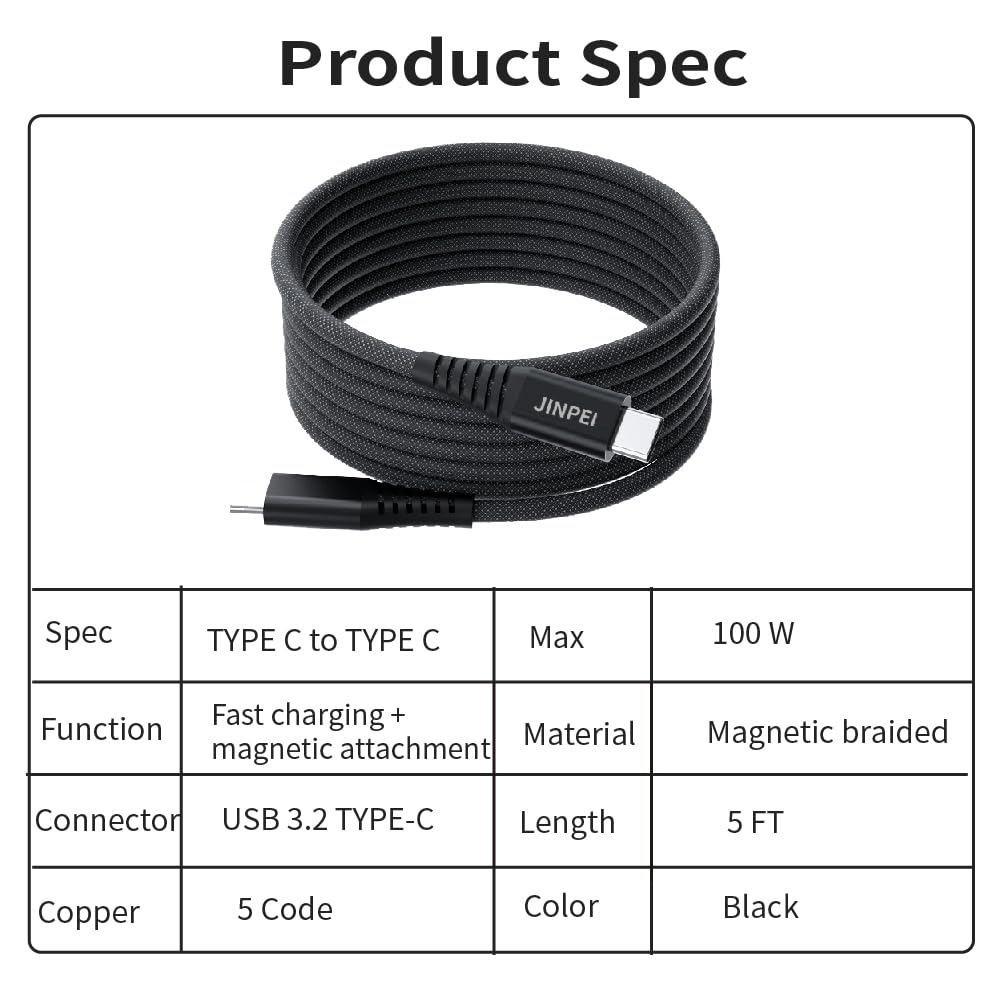 Cavo da USB C a USB C, cavo di ricarica rapida per caricabatterie magnetico di tipo C JCC-040B (2)