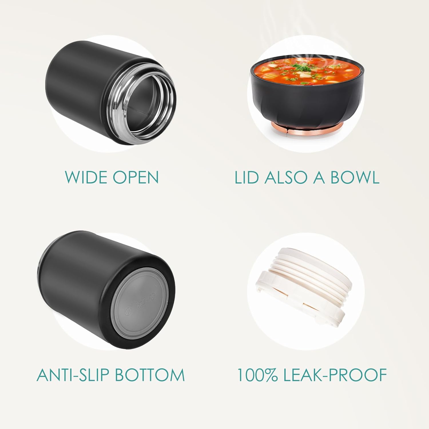 lazycozy® Thermos Food Containers for Hot Food, 17 oz, Soup Thermos with Foldable Spoon, Stainless Steel Vacuum Portable Insulated Food Jar, Leak-Proof, Keep Warm/Cold for 12 Hours, for Travel, Work - Image 4