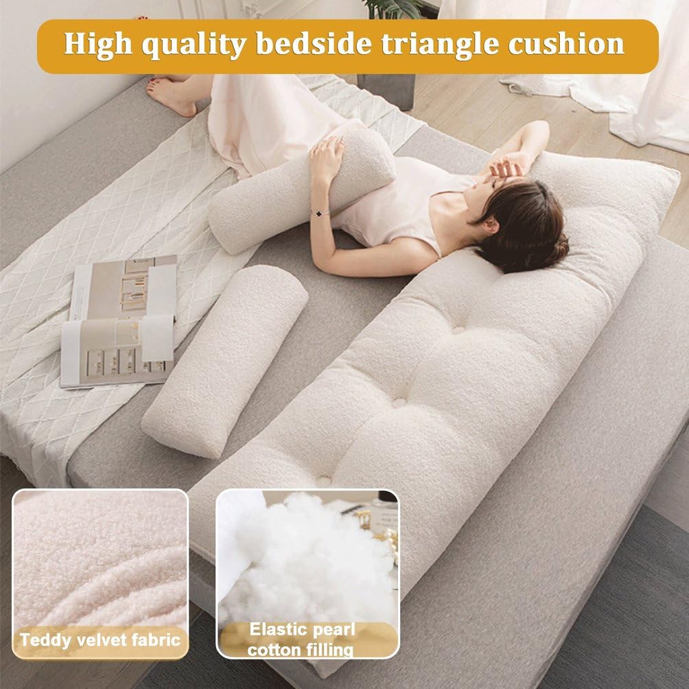 Generisch Großes Keilkissen-Kopfteil,Weiches Waschbares Kopfteilkissen, Dreieck-Lesekissen Mit Praktischen Seitentaschen,Für Sofa-Tatami Und Tagesbett Nackenrolle,Lendenkissen,Beige,200x50x20cm