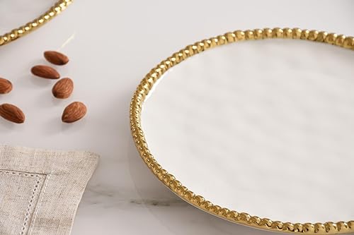 Miniatura 4 de Pampa Bay Plato redondo de porcelana para ensalada, 8.5 x 8.5 pulgadas, blanco/dorado, apto para horno y lavavajillas