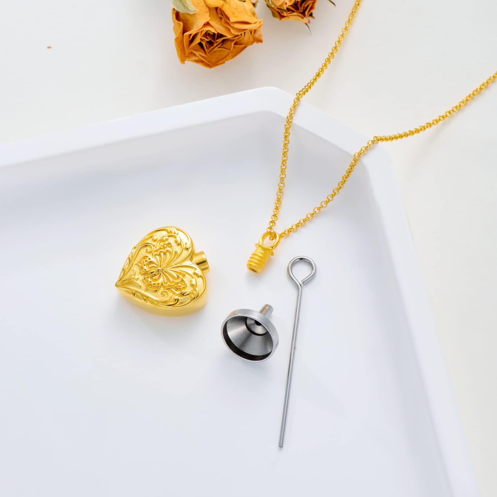 SOULMEET Gold Plated Dream Butterfly Cremation Jewelry for Ashes Heart Butterfly Urn Necklace that Holds Human Dog Cat Ashes - Image 3