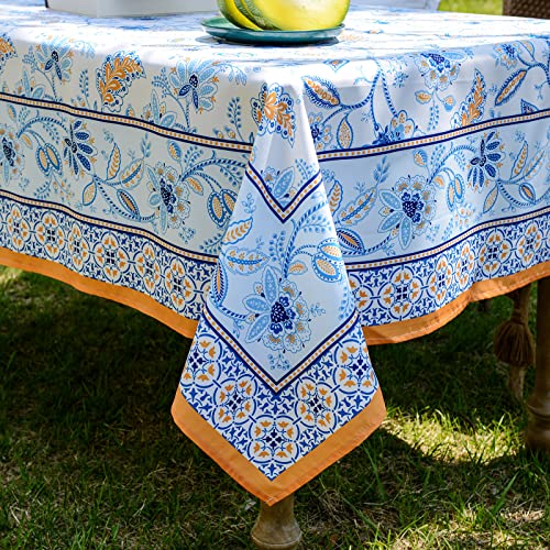 Sutavia Curly Floral Arabesque Table Cloth Yellow Blue Burgundy Dust-Proof Waterproof Resistant Durable Tablecover Indoor Outdoor Party Picnic Dining Room(Rectangle 60"X120", Blue Yellow) #TOP1