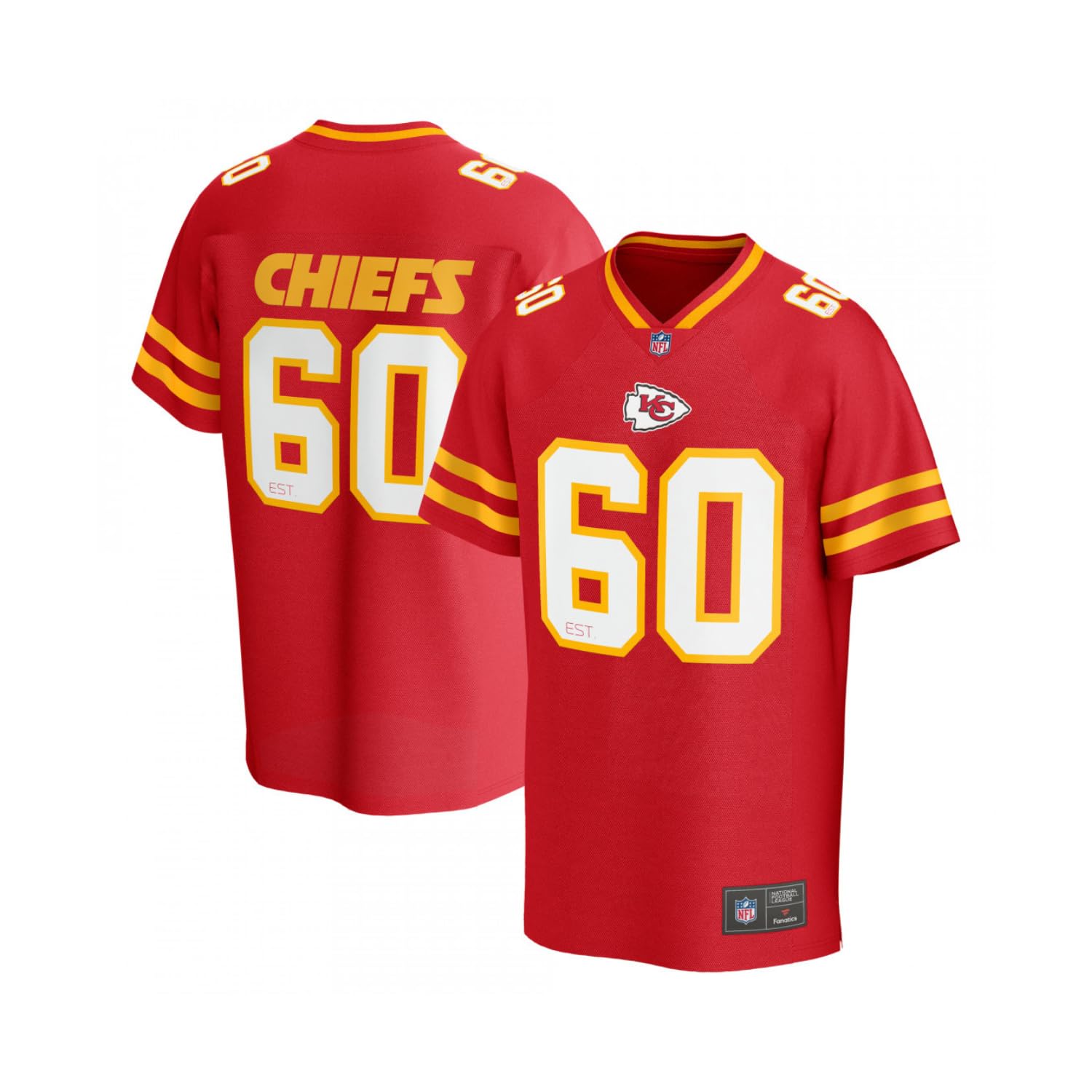 Kansas City Chiefs Trikot – Offizieller NFL Fanartikel – Beiges Jersey mit Chiefs-Logo & #60 – atmungsaktives & bequemes Material