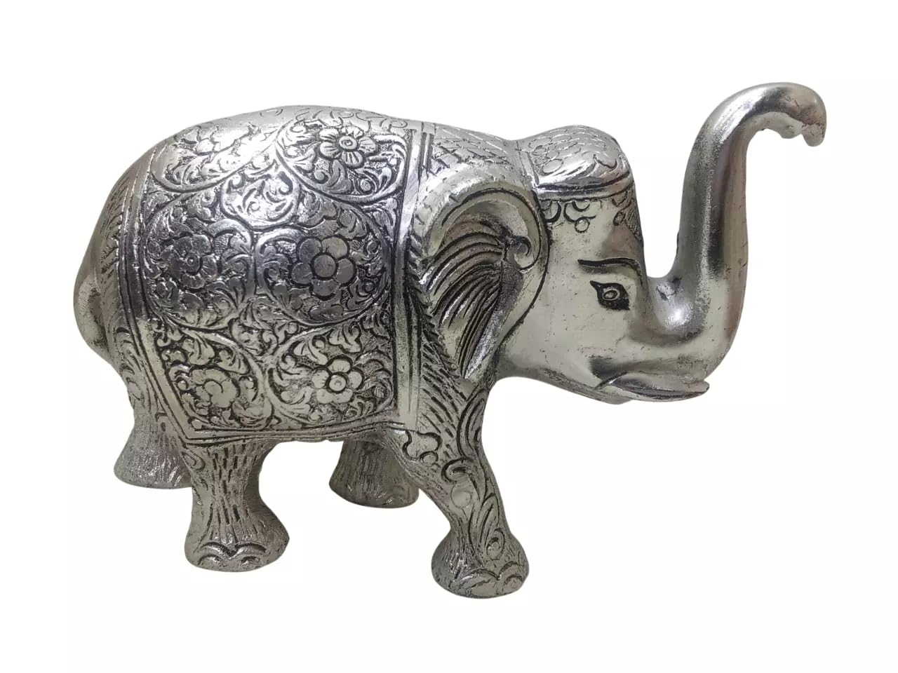 Figura decorativa de elefante de metal, latón plateado, tamaño grande, decoración del hogar