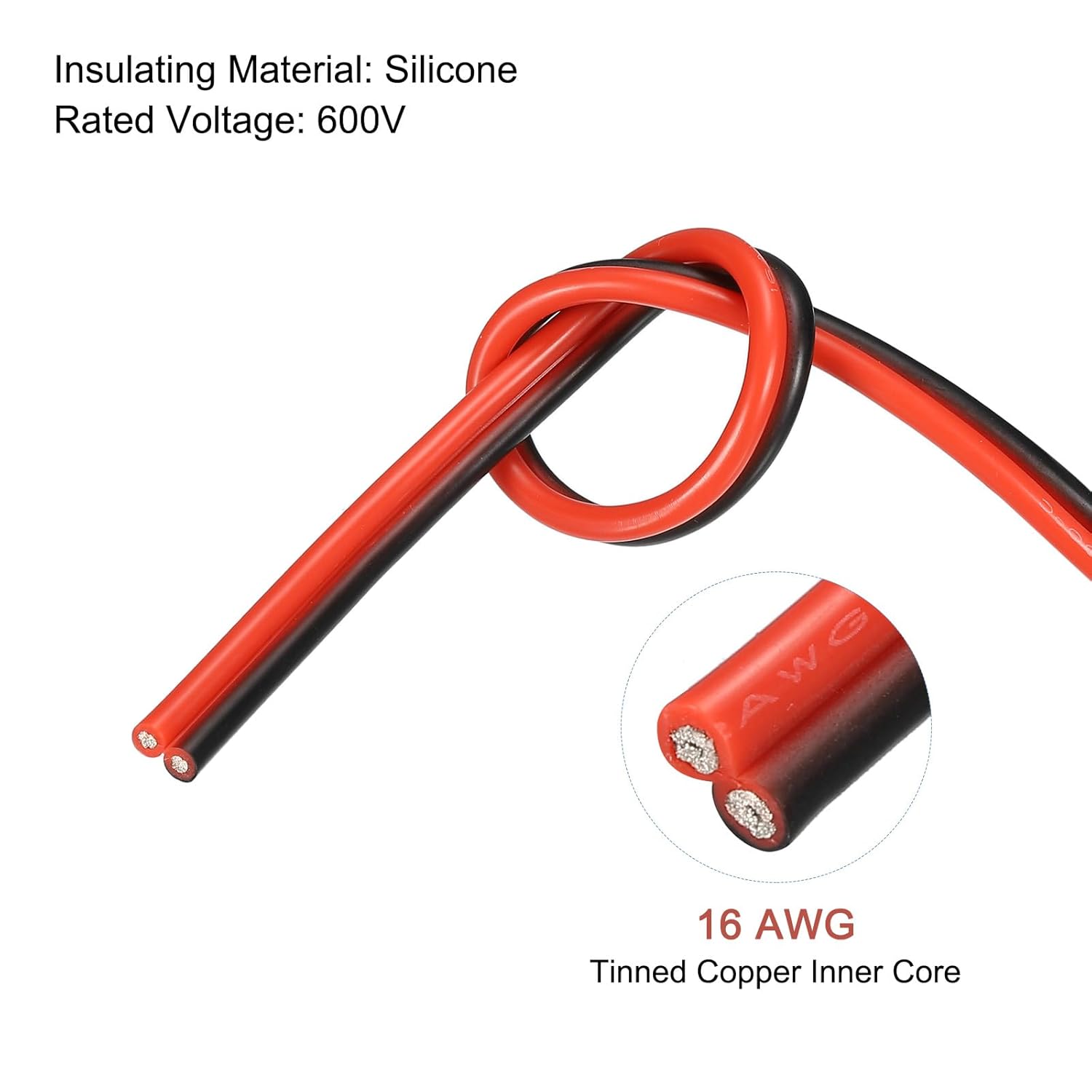MECCANIXITY 16 Gauge Wire 2 Conductor Parallel Silicone Wire 16AWG Stranded Wire Electrical Wire Tinned Copper Wire Spool 7.5m/25ft for LED Strip Extension Cable, Car Model, Internal Wiring