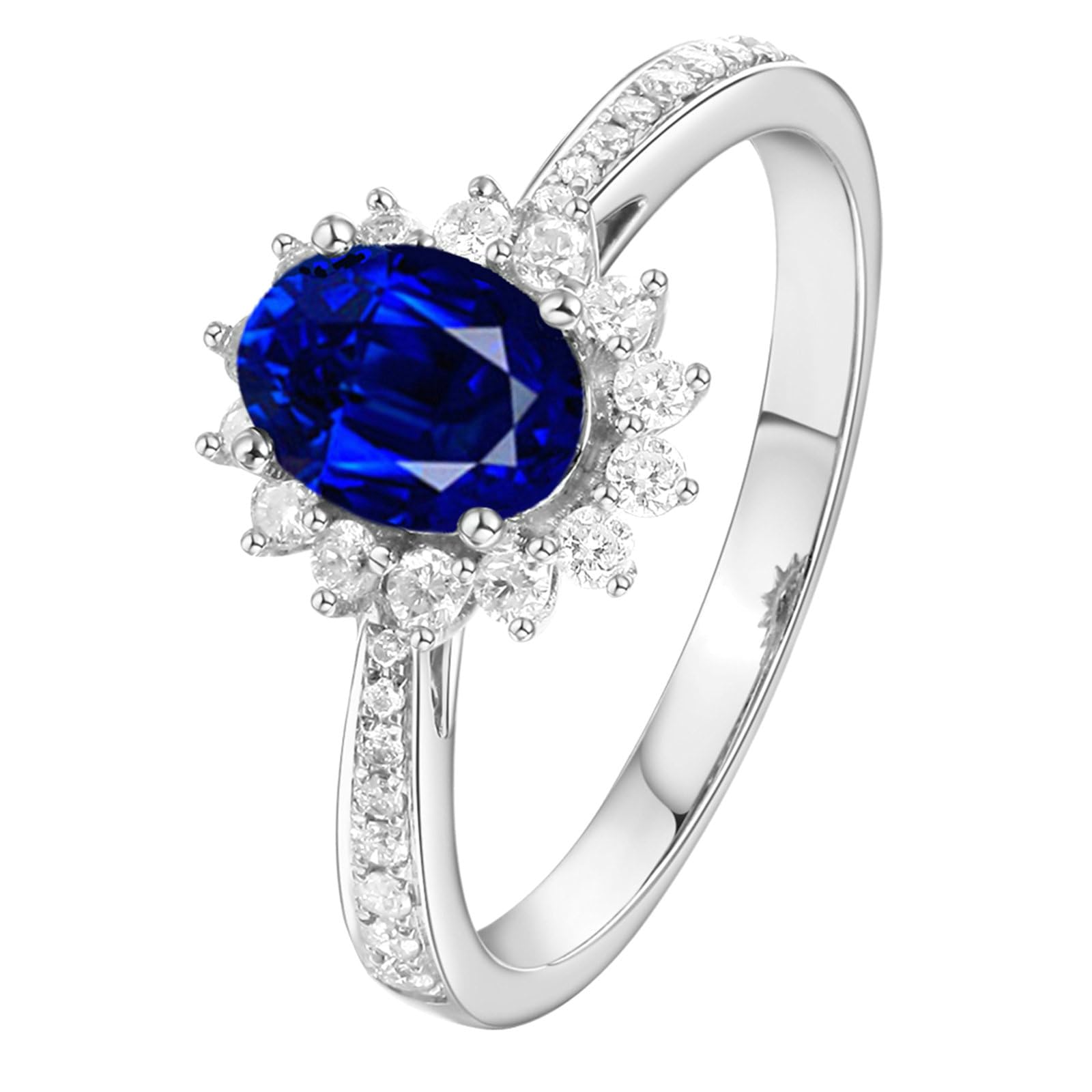 Obrączki ślubne białe złoto 375 9 K, obrączki ślubne dla kobiet, wzór kwiatowy, 0,6 ct, 1,05 ct, owalne, laboratoryjne, niebieski szafir i moissanit, zaręczyny, ślub, białe złoto