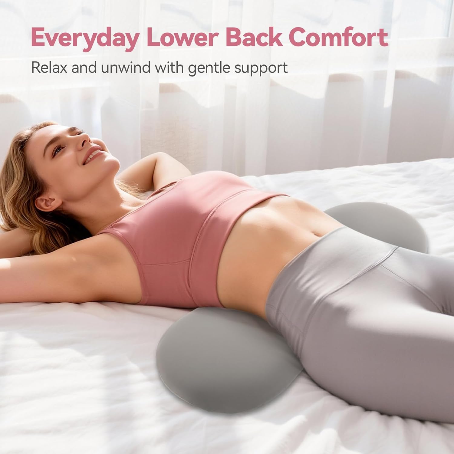 Heated Lumbar Support Pillow for Sleeping – Memory Foam Back Pillow for Bed, 3 Heat Levels & 8 Timers, Ergonomic Lower Back Pillow for Side, Back & Stomach Sleepers, Washable Cover