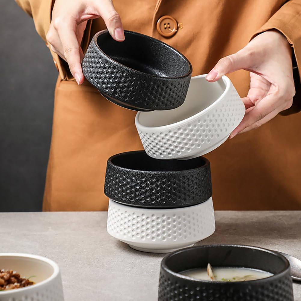CAKERS Small Simple Ceramic Rice Bowl|Creative Kitchen Party Snack Bowls|Nordic Simple Round Frosted Soup Bowls|Dishwasher And Microwave Safe,White-4PCS,11x5cm(4.3x1.9in)