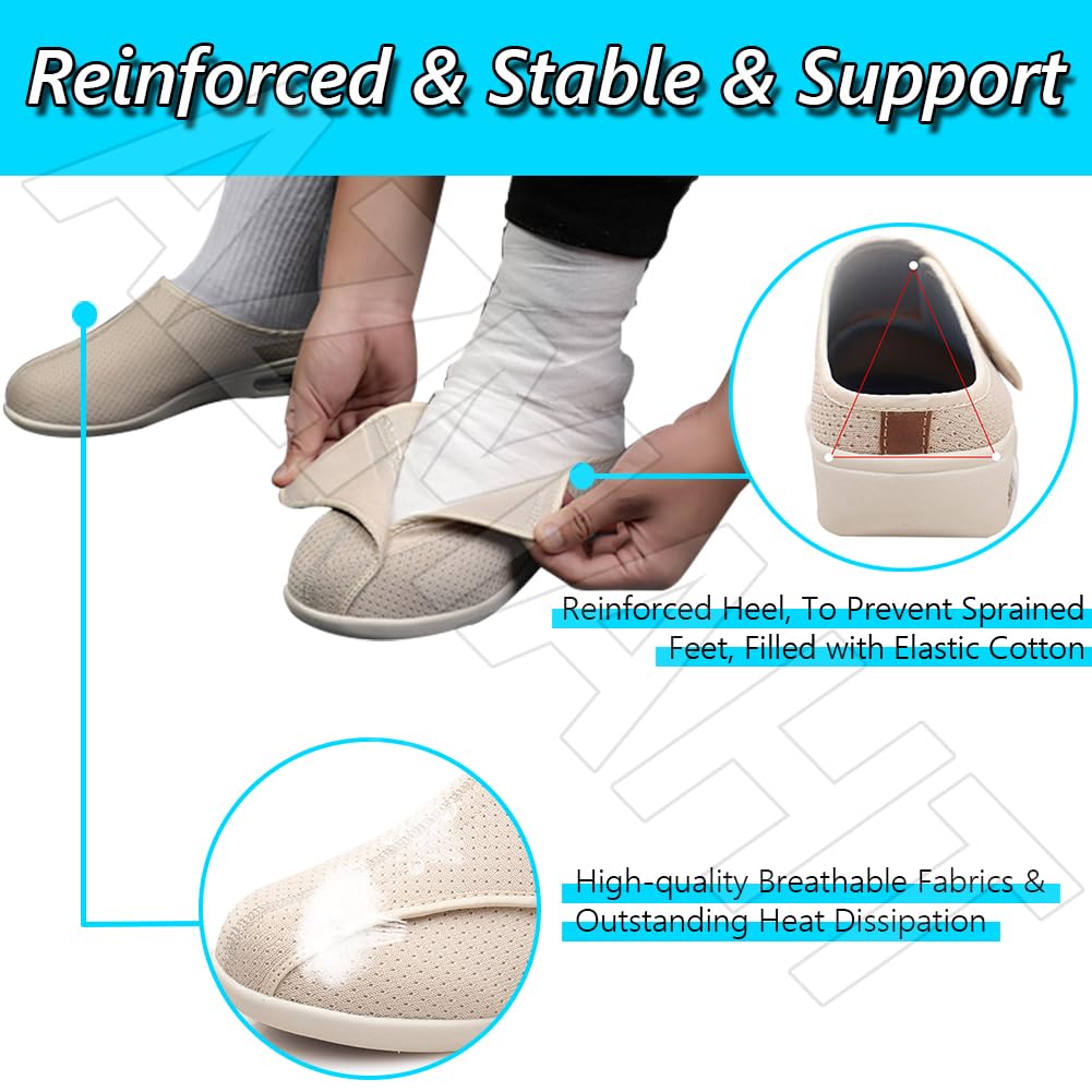 Pantofole Diabetici Uomo Scarpe Funzionali Ortopediche Portatili Scarpe da Passeggio Slip-on con Cuscino d'Aria da Donna Outdoor Corsa Running Scarpe Sportive Casual,Beige,38 EU