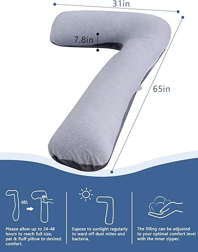 Miniatura 6 de AngQi Almohada de embarazo corporal con funda de jersey, almohada de cuerpo completo en forma de L para mujeres embarazadas y dormir de lado, gris