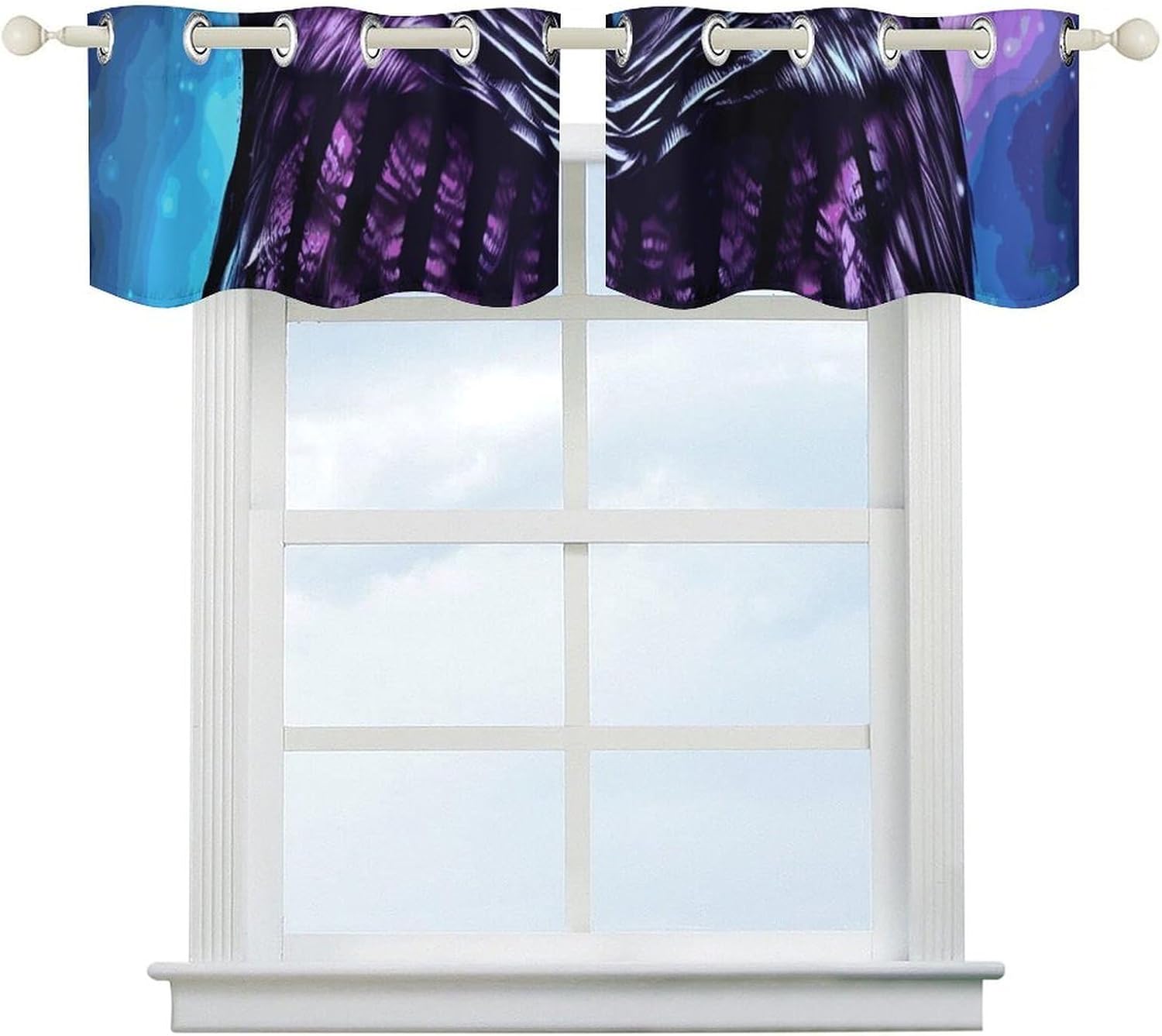 Purple Owl Valances for Window 2 Panels. Light Filtering Curtains Farmhouse Short Small Valance.Modern Curtains for Windows Living Room Kitchen Over Sink.