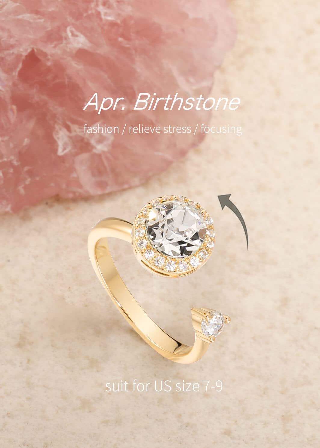 Fidget Ring Birthstone Rings for Women Thumb Rings Fidget Ring Women Rose Gold Ring Spinner Ring Anxiety Ring for Women Cubic Zirconia Ring