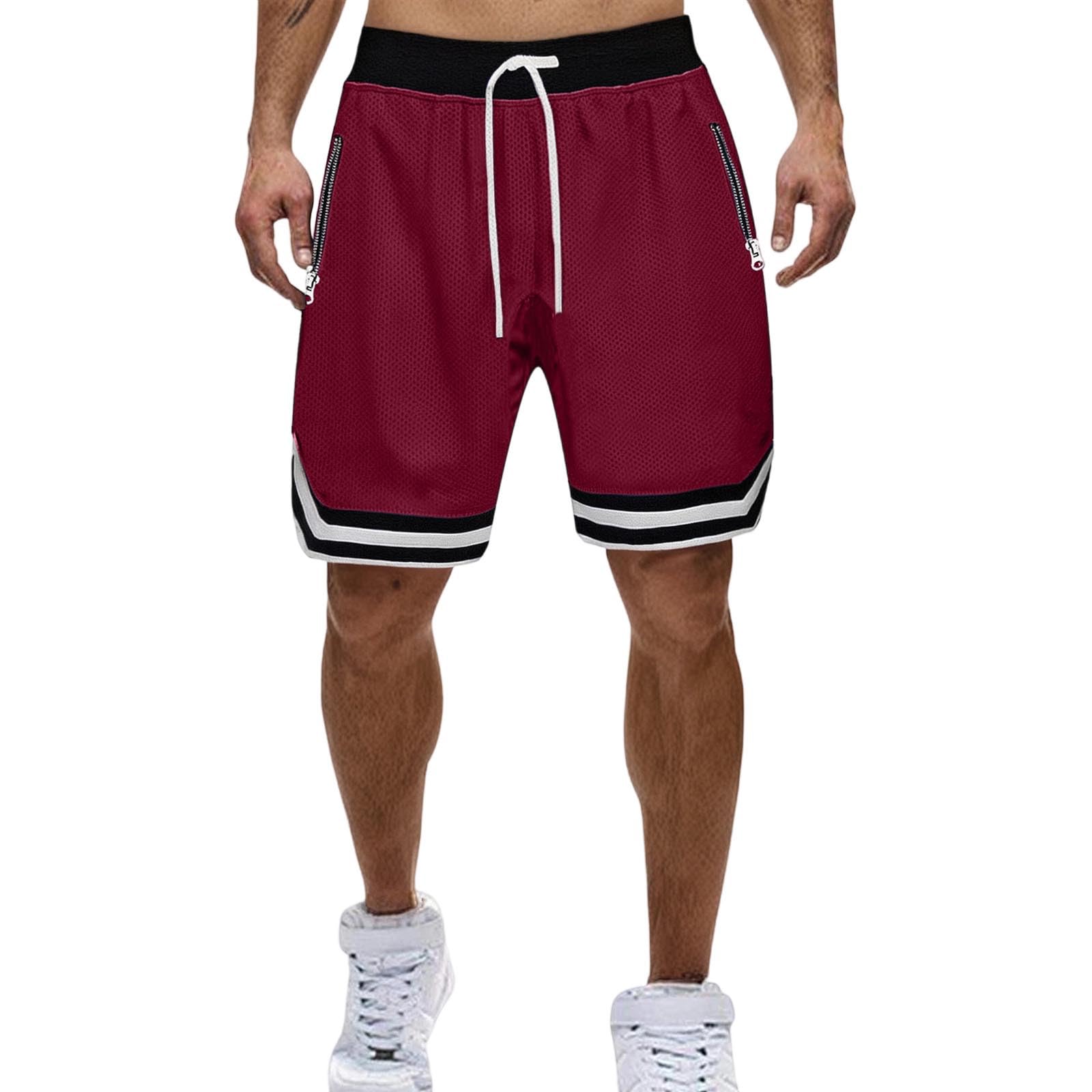 Kurze Hosen Herren Sommer Casual Shorts Atmungsaktiv Herrenshorts mit Kordelzug Taschen Elastische Taille Freizeitshorts Bermuda Kurz Hose Männer Fitness Outdoorshorts Wein L