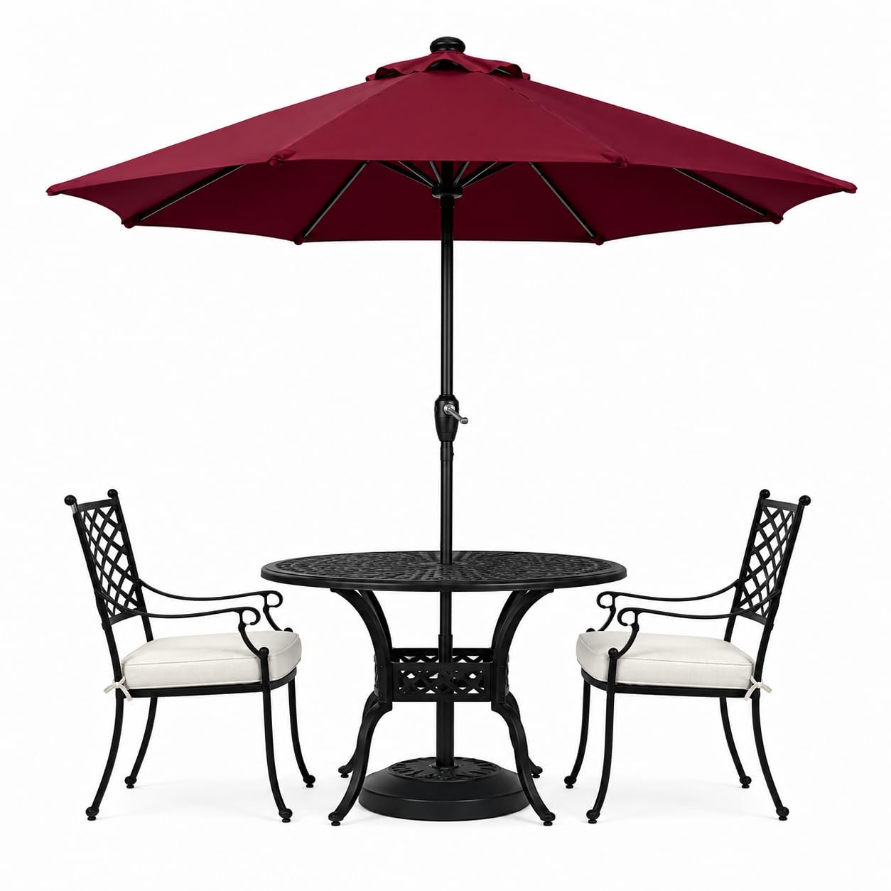Brandway 2.7m/9ft Metal Center Pole Patio Luxurious Garden Big Size Umbrella with Base Stand Umbrella for Outdoor Relaxation, Garden,Patio,Balcony, Cafe, Restaurant | water resistant 230 GSM (Maroon)-image-35