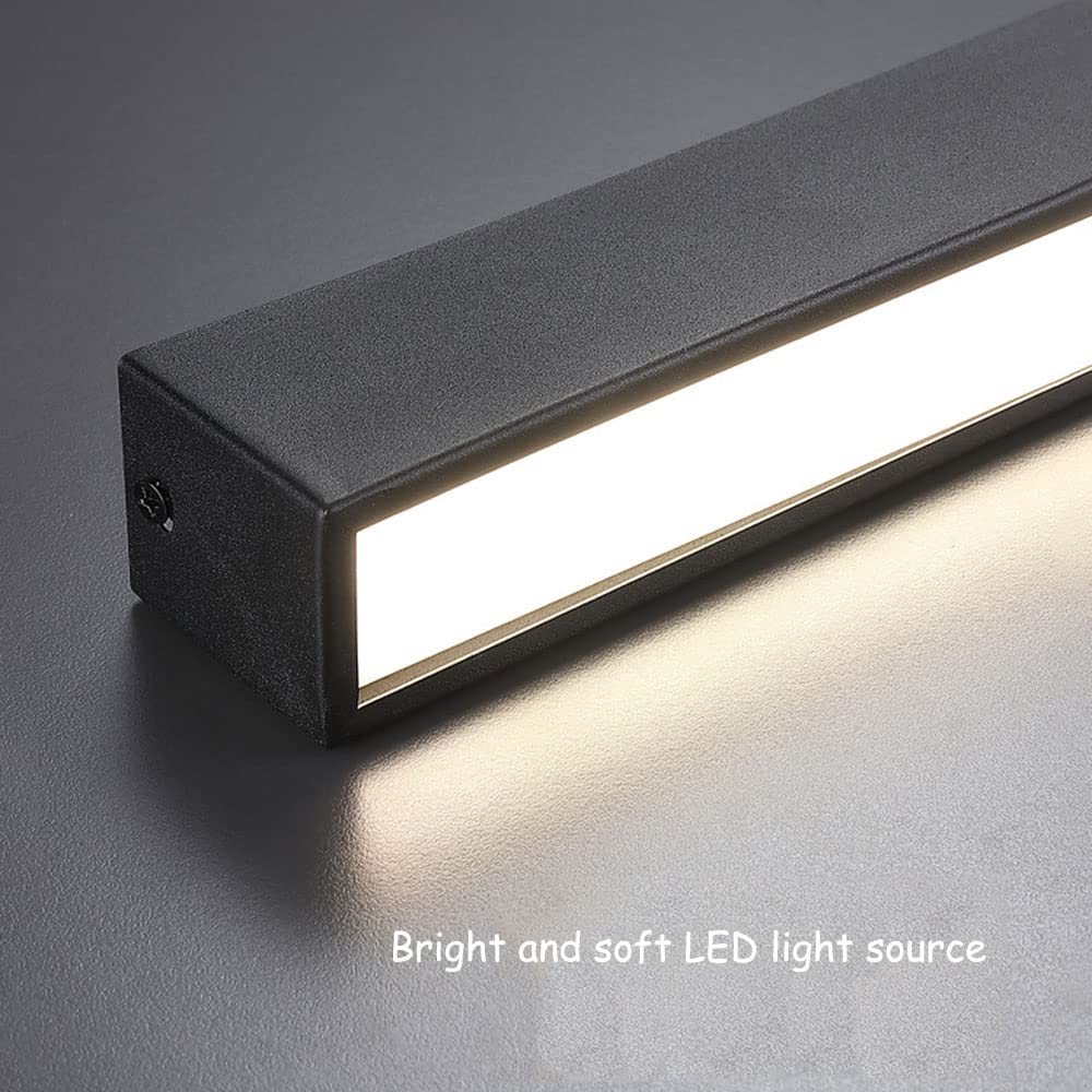 LED Wohnzimmer Deckenleuchte Innen Schwarz Deckenlampe Dimmbar Acryl Spiegelleuchte Aluminium Lange Lichtleiste Deckenbeleuchtung Badlampe für Korridor Badzimmer Büro Schlafzimmer (Weiß,54cm)